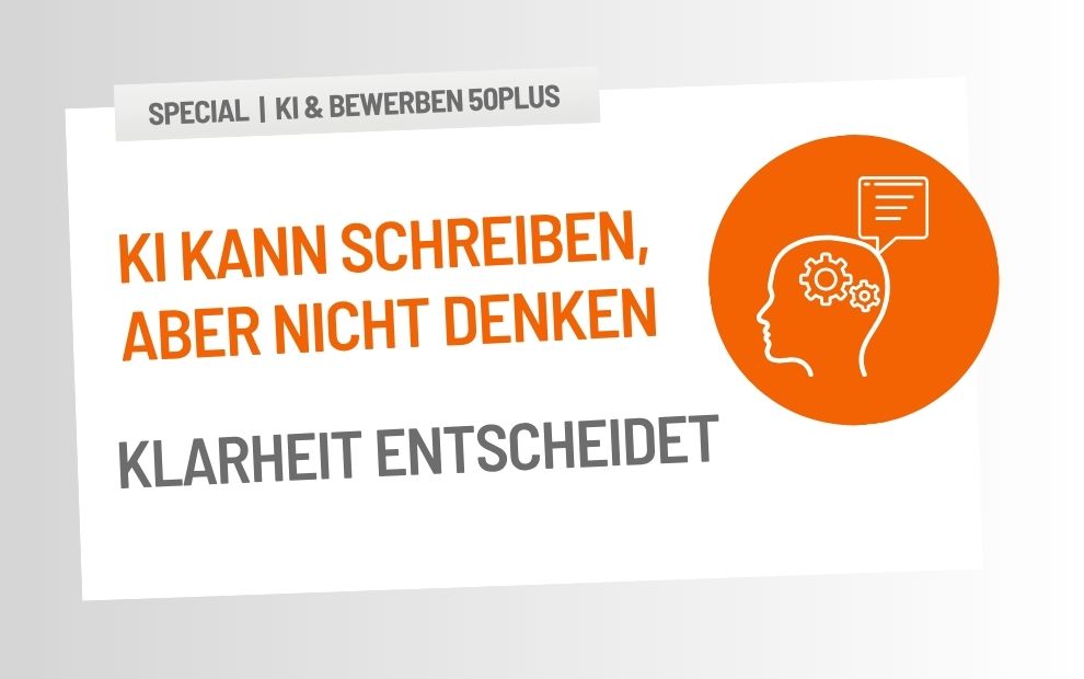 Titelbild mit Text: KI kann schreiben, aber nicht denken. Untertitel: Klarheit entscheidet