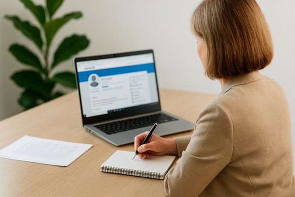 Selbstlernkurs LinkedIn-Profil 50plus, hier Checklisten, Kuli und Buch mit grüner Schrift "Mein LinkedIn-Profil 50plus"