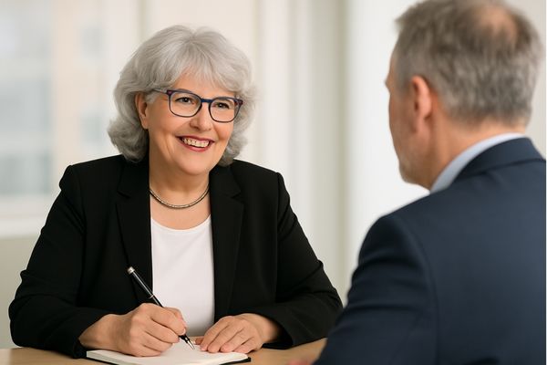 Leitfaden Positionierung 50plus, hier Darstellung als weißes Buch mit orangefarbenen Akzenten